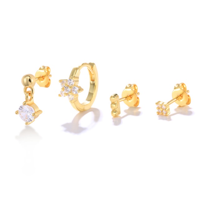 Cubic Zirconia Huggie Hoop Earrings Set